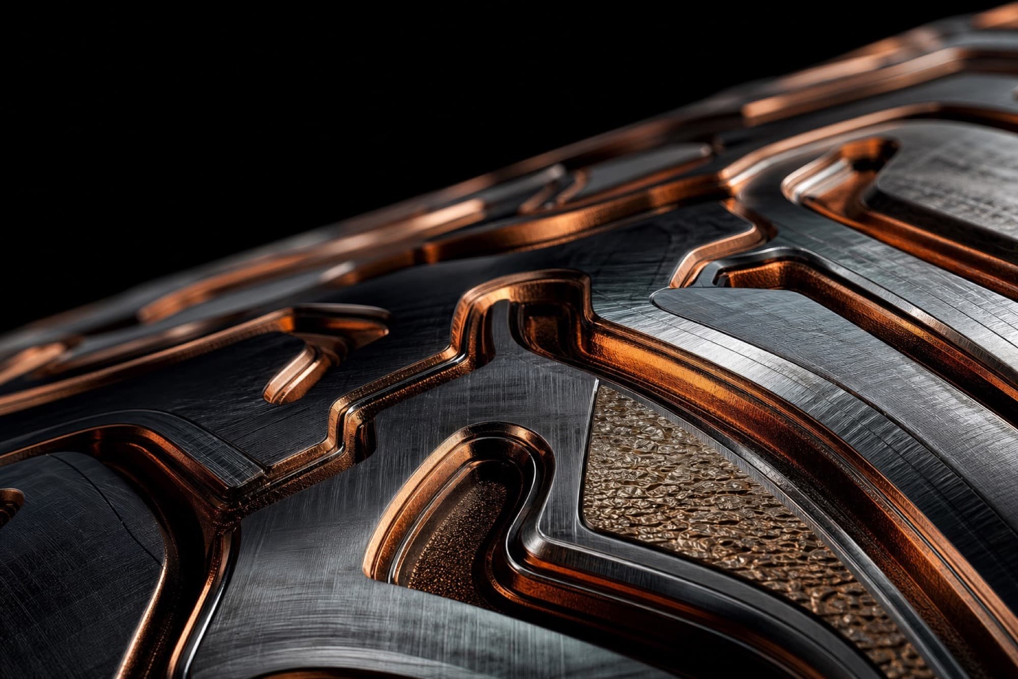 Engineered metallic surface topography under museum light